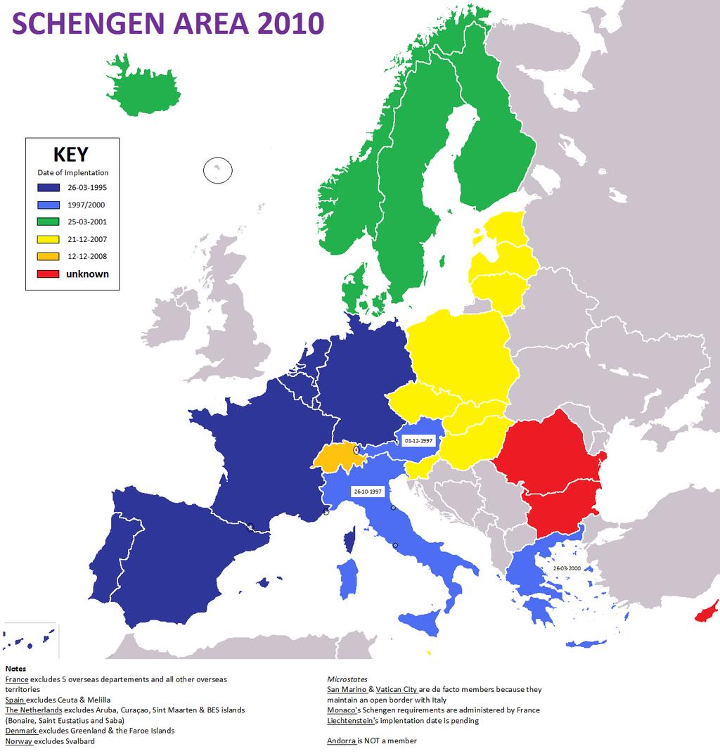 Schengen Agreement/Convention 1985/90: Germany, France, BeNeLux Brought into the treaty base with Amsterdam Now 25