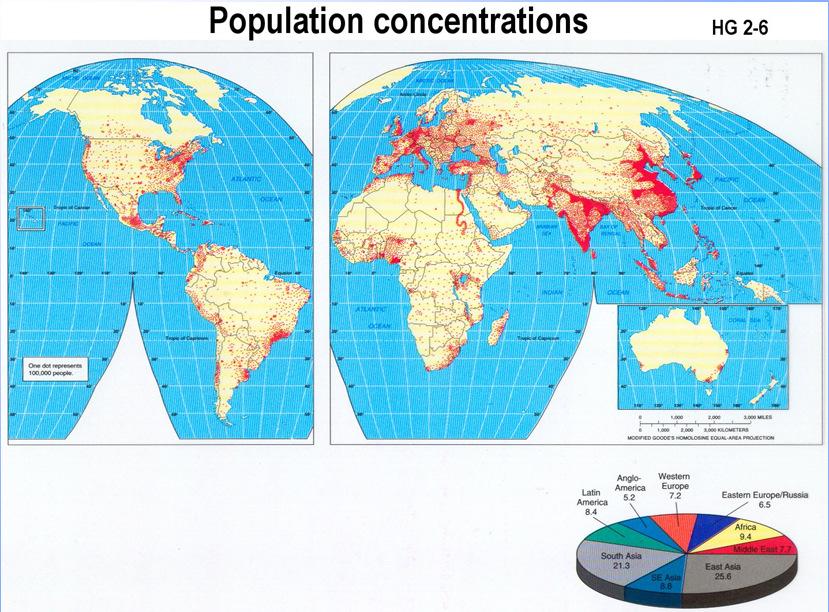 Dot Density II. WORLD POPULATION - DISTRIBUTION A. Density Arith. Dens Phys. Dens. (persons/mi2) (persons/mi2) Japan 873 (22 nd ) 7563 Egypt 203 (92 nd ) 7026 III. WORLD POPULATION - DISTRIBUTION B.