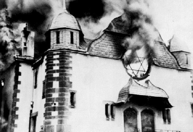 Kristallnacht November 9, 1938 burned Jewish synagogues and destroyed thousands of Jewish