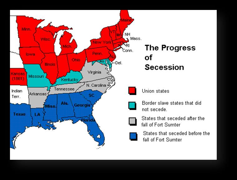 A formal withdrawal (to leave) of a state from the union Secession Southern States