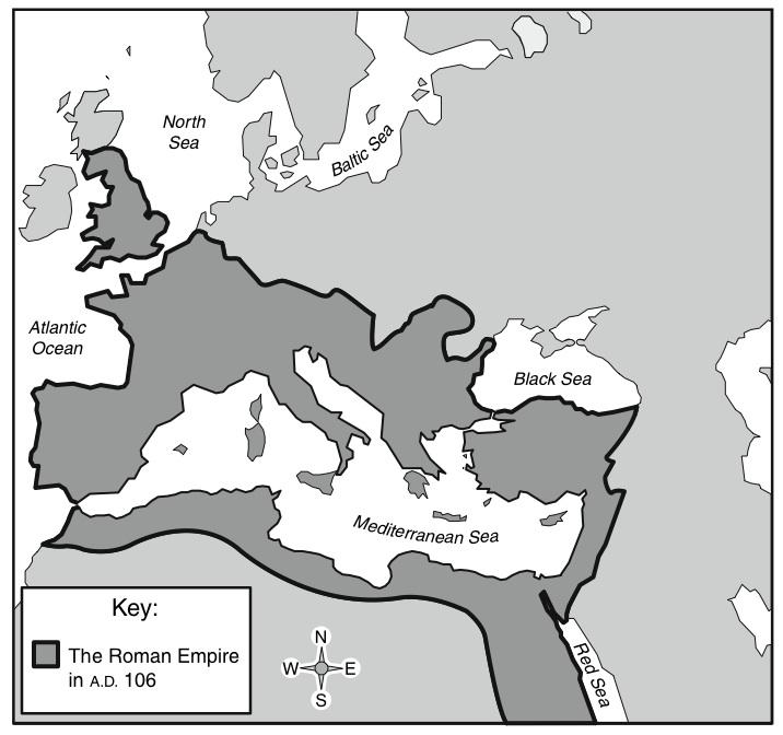Use the map below and your knowledge of social studies to answer the following question. The Roman Empire, A.D.