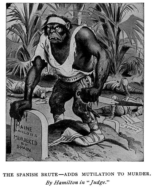 This cartoon shows a Spanish brute leaning on the tomb of U.S. soldiers who died in the explosion of the U.S. battleship Maine prior to the Spanish- American War. Information About U.S. Foreign Policy on Cuba works, education, sanitation, court reform, and self-government were instituted.