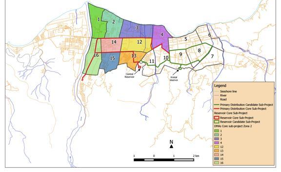 (viii) upgrading of pipes and household connections in nine district metered areas (DMAs). The DMAs include 1-4, and 12-16 (refer to Figure 1.2). 9. Civil works phasing.