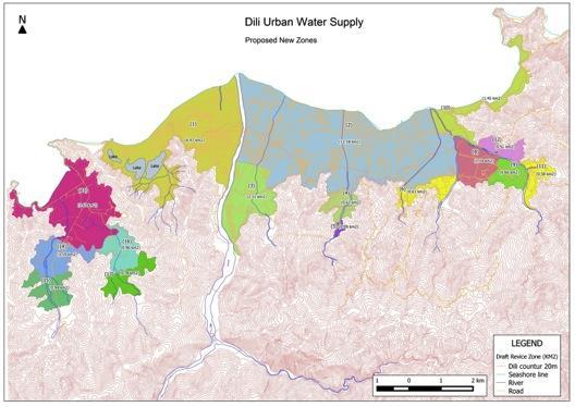 Figure 1.1: Dili Urban Water Supply Proposed New Zones 6. Institutional arrangements.