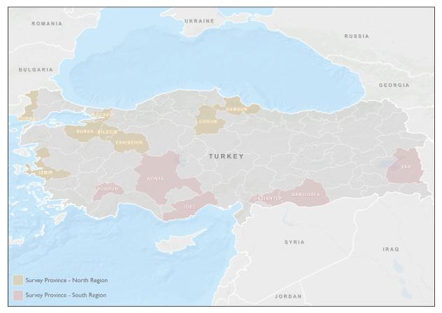 METHODOLOGY The findings included in this paper are results of the second round of DTM Flow Monitoring Surveys (FMS) implemented in 14 provinces in Turkey (Edirne, İzmir, Kocaeli, Konya, Bursa,
