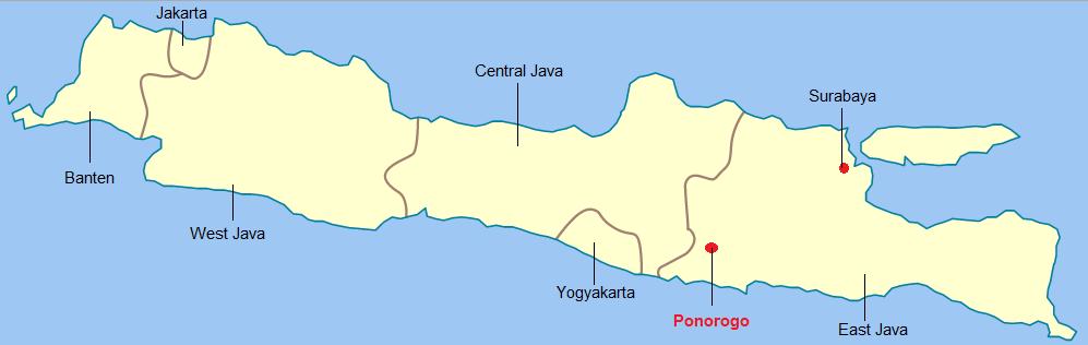 Ponorogo is located on the border between Central and East Java provinces (see Figure 1).