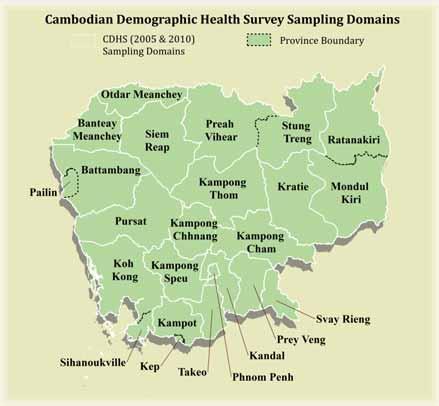 Data Sources: Cambodia Demographic & Health Surveys Nineteen sampling domains defined as part of the CDHS design17, 18 To attain balance between the ability to deliver estimates for all provinces and