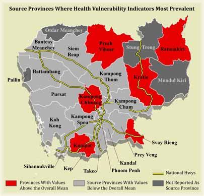 Results: Health Vulnerability in Source Provinces Northern and Northeast Provinces Most Vulnerable Provinces with a greater % of health vulnerability indicators are scattered across the country