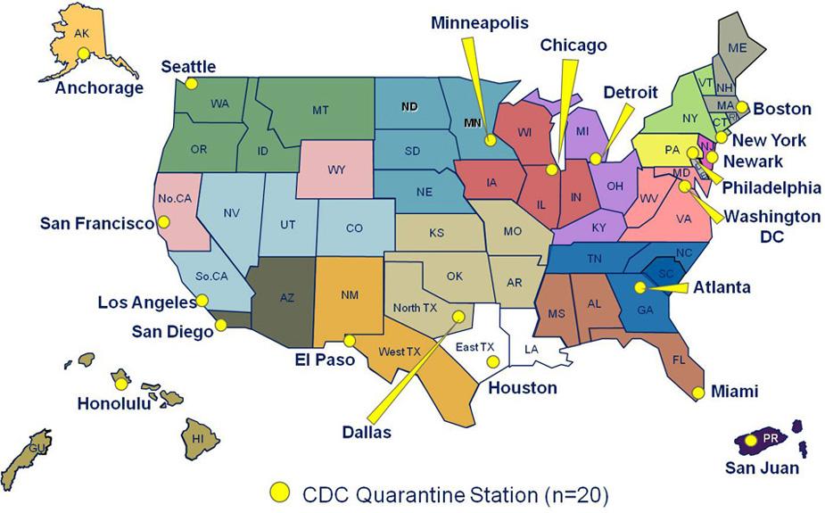 ports of entry have quarantine stations, including New York City, San Francisco, Miami, and Chicago.