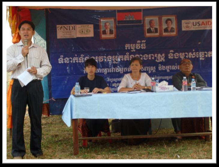 NDI Program Manager Lee Sothearayuth gives opening remarks at a CD at Ta Sanh Chas pagoda in Ta Sanh village, Battambang province on January 26, 2013.