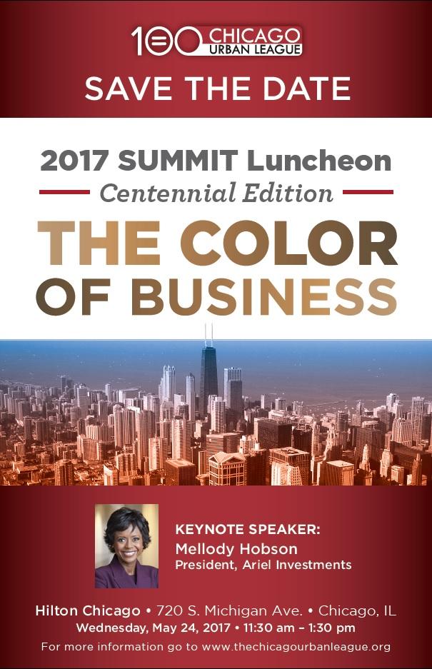 Register for the Chicago Urban League's SUMMIT Luncheon-Centennial Edition on May 24th, 2017 at the Hilton Chicago.