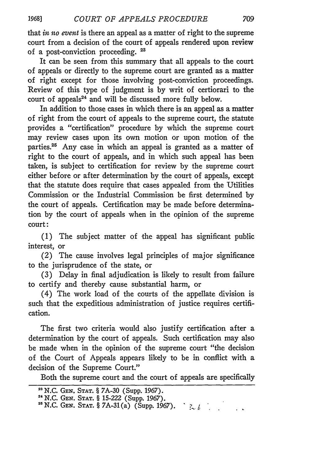 1968] COURT OF APPEALS PROCEDURE that in nzo event is there an appeal as a matter of right to the supreme court from a decision of the court of appeals rendered upon review of a post-conviction