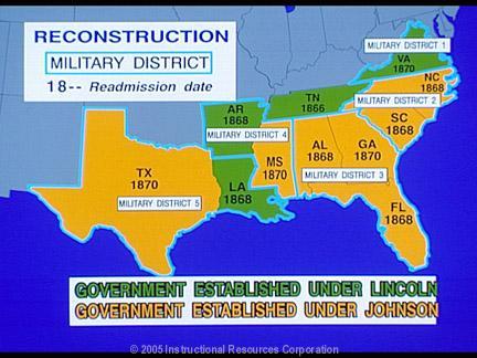 A map of the South under Military Reconstruction.