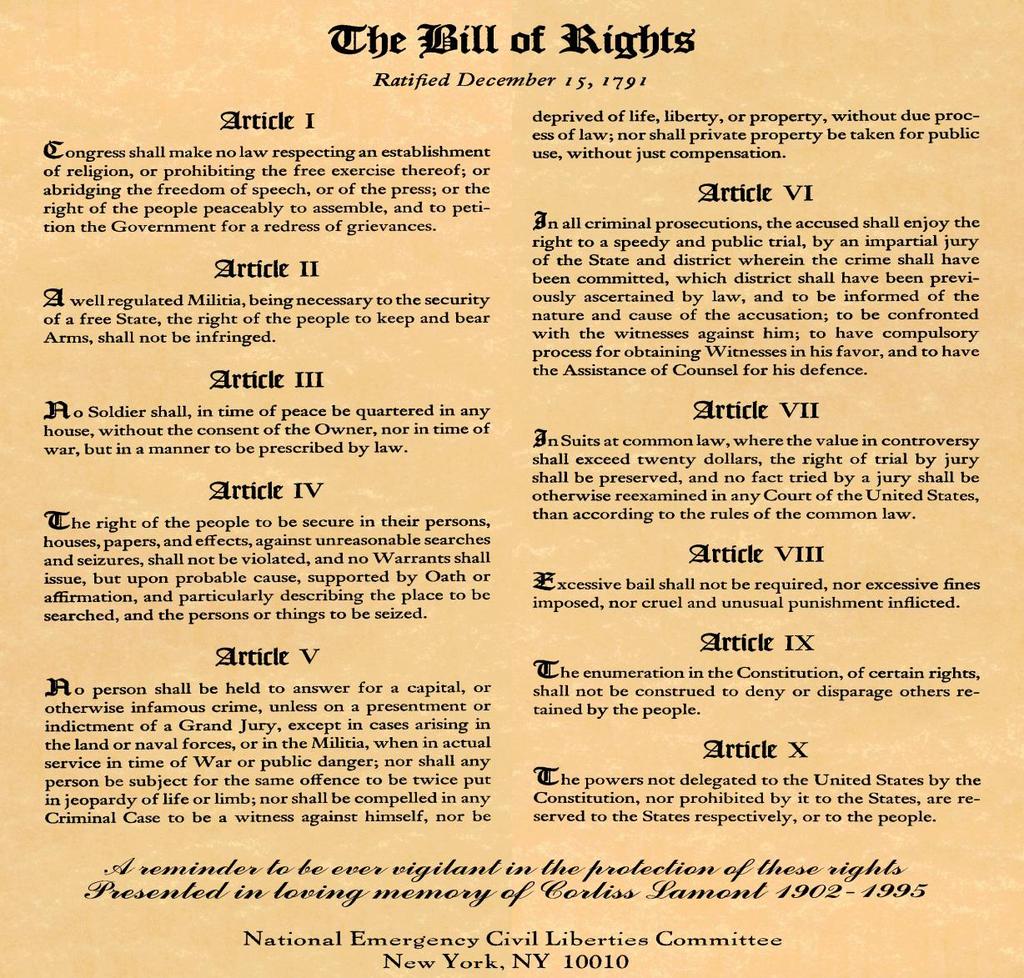 Bill of Rights- Amendments 1-10 Amendments 1-9 protect basic individual freedoms. The 10 th Amendment deals with powers between the states and federal government.