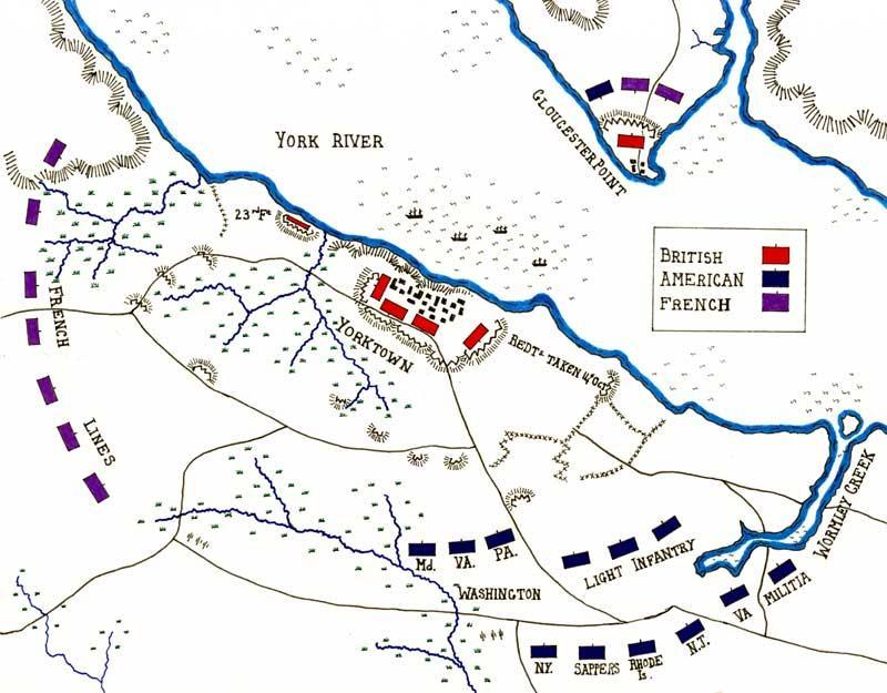Battle of Yorktown- A French fleet kept the British fleet from supplying Cornwallis in