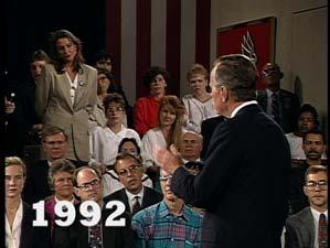 24. 06:04 Video footage from the 1992 presidential debate OFTEN ACTIONS SPEAK LOUDER THAN WORDS.