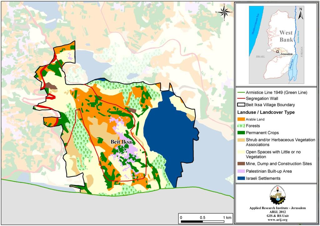 Map 3: Land use/land cover in Beit Iksa village Source: ARIJ - GIS Unit, 2012. Table 5 shows the different types of fruit trees planted in the area.