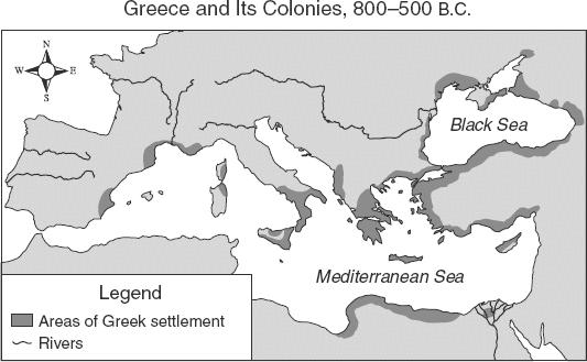 38 Use the map and your knowledge of social studies to answer the following question. Based on the map above, which geographic factor best determined the location of Greek colonies?