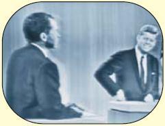 the presidential debates (Kennedy/Nixon, 1960) 70 million Americans tuned in to watch the first ever