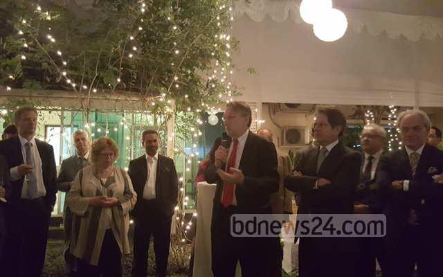 The team got together with top officials of the Bangladesh government, politicians and business leaders at a reception hosted at the residence of European Union Ambassador to Dhaka, Pierre Mayaudon,