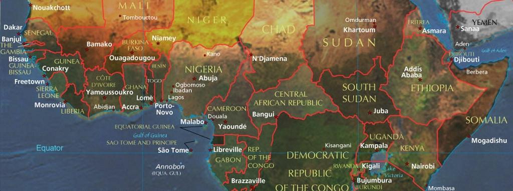 Map of Africa Central Portion centered on Nigeria