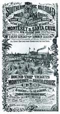 1-3 Railroad advertisement, 1880s (Courtesy of Palo Alto Historical Association) This Southern Pacific advertisement highlights the broad-gauge train, meaning the standard-width track used by most
