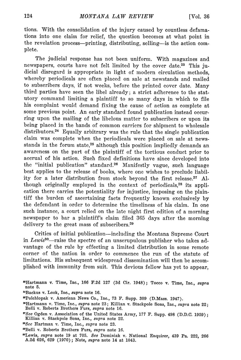 Davis: Publication Of Libel In Montana: Lewis v. Reader's Digest Association MONTANA LAW REVIEW [Vol. 36 tions.