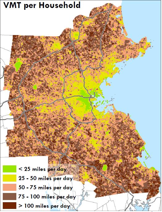 Some places are more location efficient than others The average greater Boston household drives 49