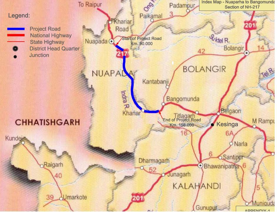 Figure 1.1: Index Map The National Highway No. 217 has been renumbered and consequently the earlier project sections falling under NH 217 have been reorganized.