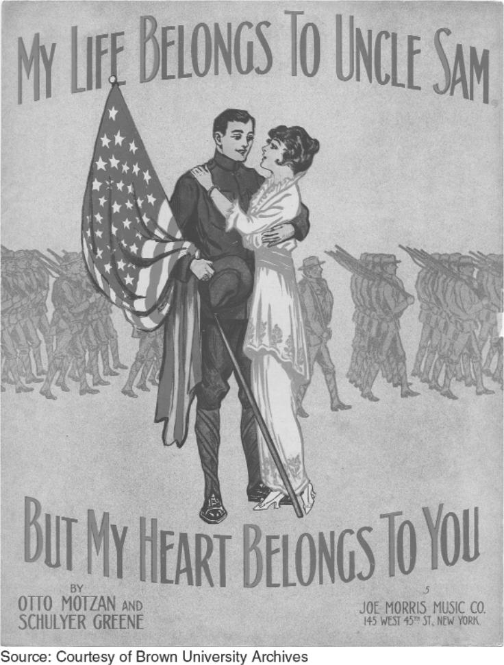 37. The picture shows the cover to sheet music from a 1914 song. 39. This timeline documents major events in United States involvement in World War I.