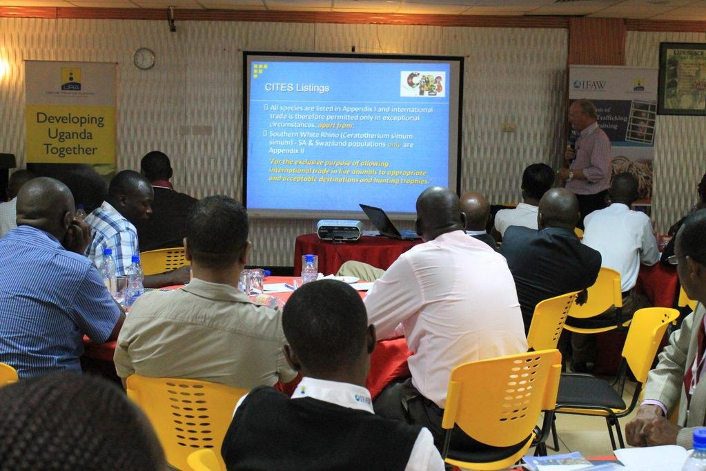 enforcement officers as well as customs officials from Uganda, Kenya, Tanzania, Ethiopia, Rwanda and DR Congo on Prevention of Wildlife Trafficking during which officials were trained various aspects
