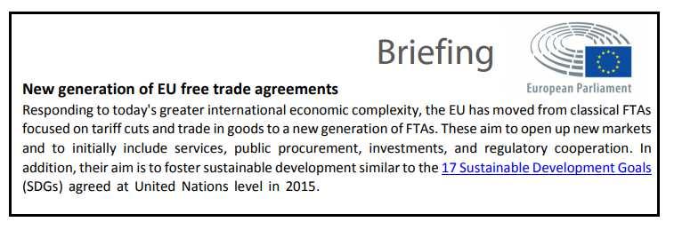 The CETA (Comprehensive Economic and Trade Agreement) is what is known as a new generation FTA (Free Trade Agreement) as defined in this European Parliament
