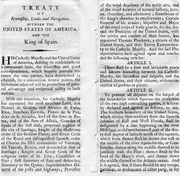 Pinckney s Treaty with Spain (1795) Spain feared US getting closer with England and not with Spain, so offered a treaty giving US almost all that US wanted Gave US access to Mississippi River Agreed