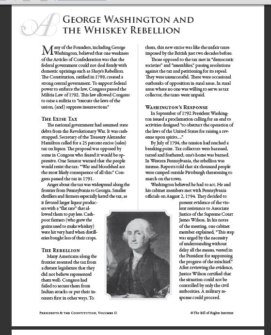Washington and the Whiskey Rebellion As you read Handout A, watch for