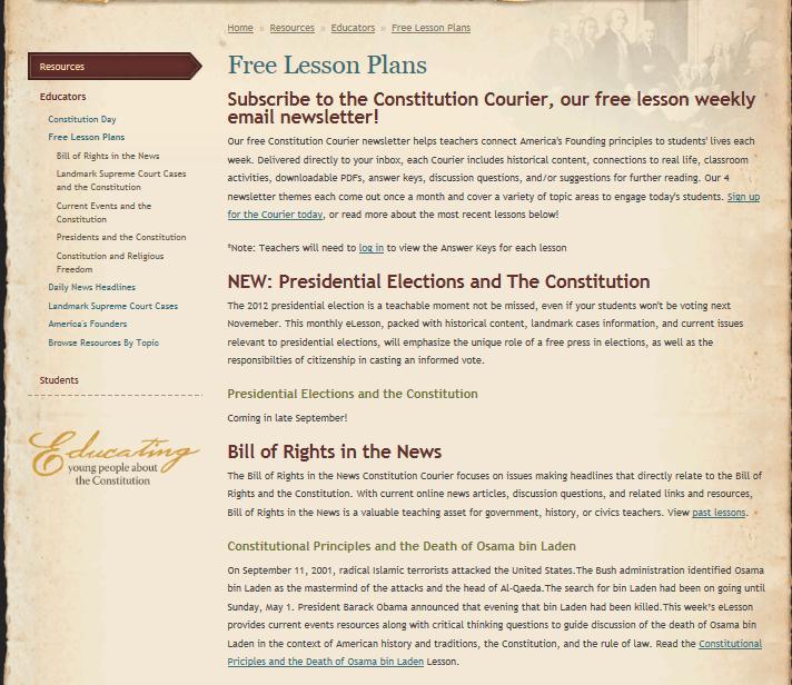 Free Monthly elessons Landmark Supreme Court Cases Bill of Rights in the
