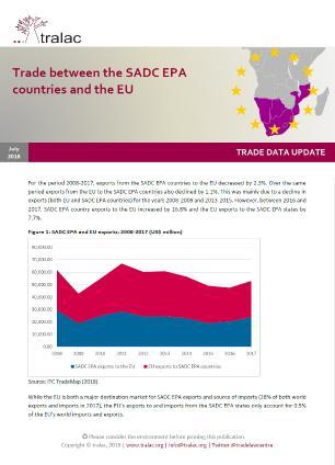 Spot light Publicat on t he SADC-EU ions EPA Trade bet w een t he SADC EPA count ries and t he European Union Trade Data Update For the period 2008-2017, exports from the SADC EPA countries to the EU