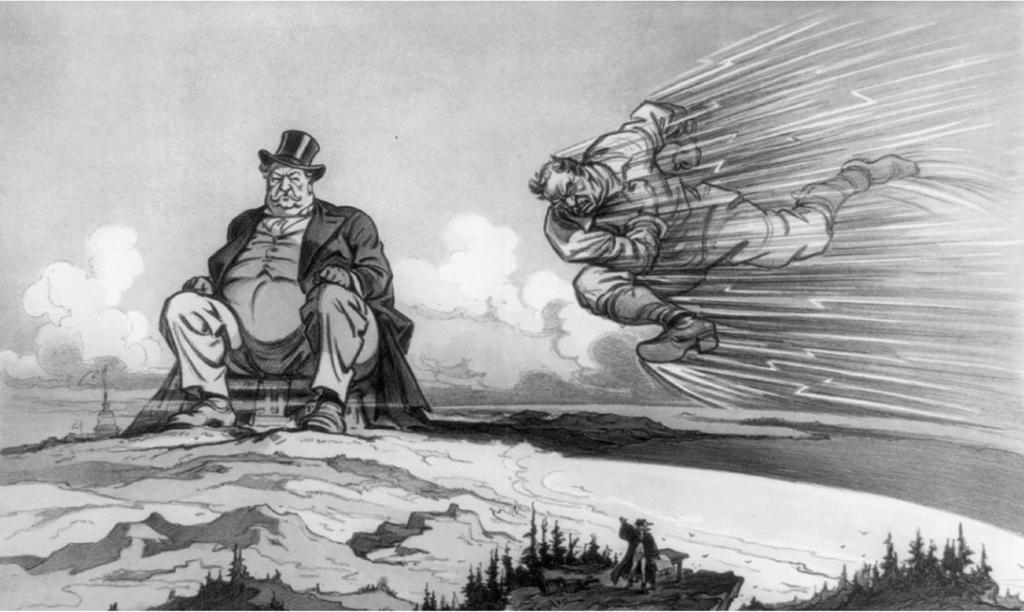 Political giants A cartoon showing Roosevelt charging