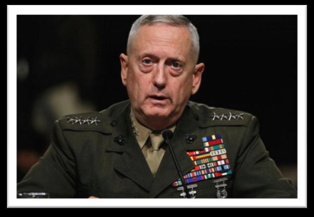 4 Secretary of Defense General James Mattis On January 20, the day of President Trump s inauguration, the Senate voted 98-1 to confirm former General James Mad Dog Mattis to be the new Secretary of