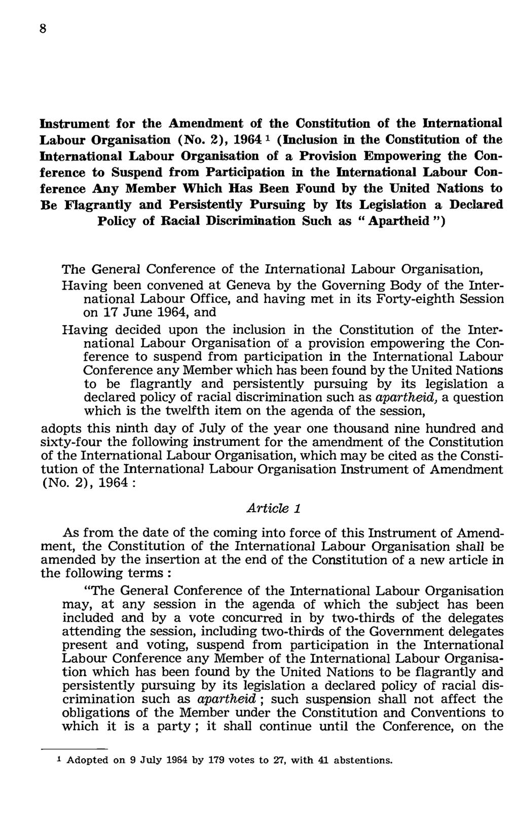 8 Instrument for the Amendment of the Constitution of the International Labour Organisation (No.