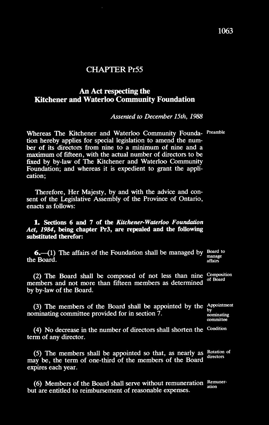 Community Foundation; and whereas it is expedient to grant the appucation; Preamble Therefore, Her Majesty, by and with the advice and consent of the Legislative Assembly of the Province of Ontario,