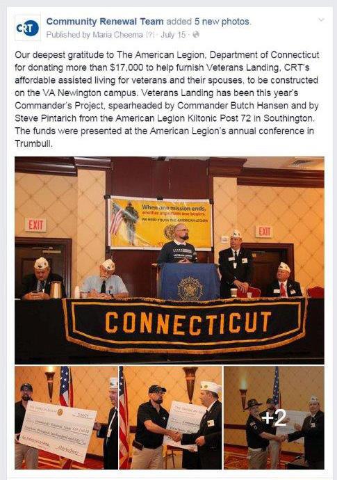American Legion Supports Veterans Housing $17,198 contributed 42 posts and auxiliaries donated