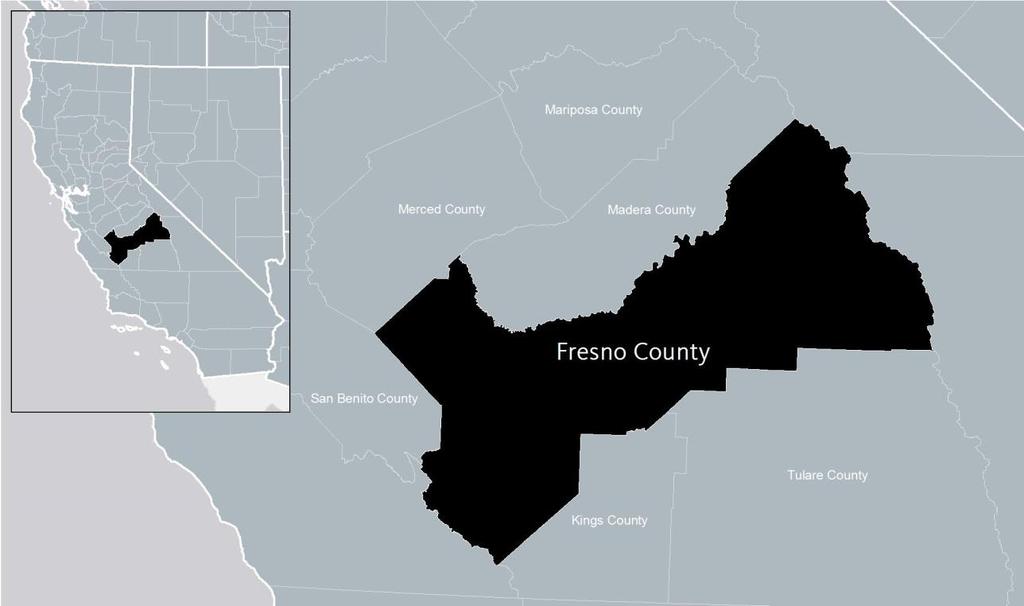 Introduction Geography 16 This profile describes demographic, economic, and health conditions in Fresno County, portrayed in black on the map to the right.