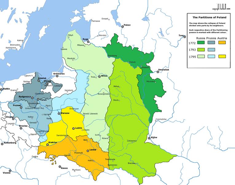 Partition of Poland First Partition (1772) Austria, Russia & Prussia take advantage of internal chaos to seize border lands 30% of land; 50% of population taken Second Partition (1790) Russia &