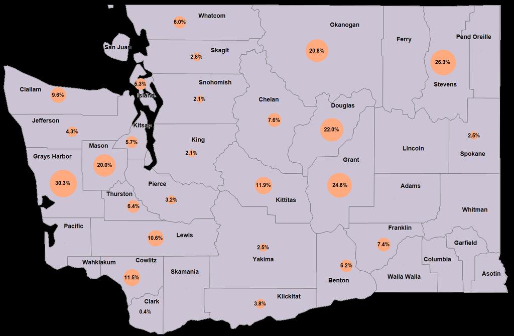 Percent of Becca petitions that resulted in detention Not shown: counties with