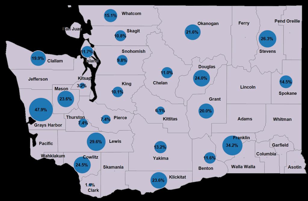 Percent of Admissions in 2016 for a Non- Offender Matter by County Not shown: counties with fewer than 30 admissions & counties that file criminal contempt charges