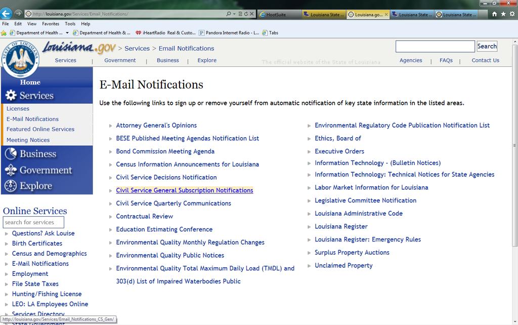 Click on Services, then click E-Mail Notifications #1 1 #2 3.