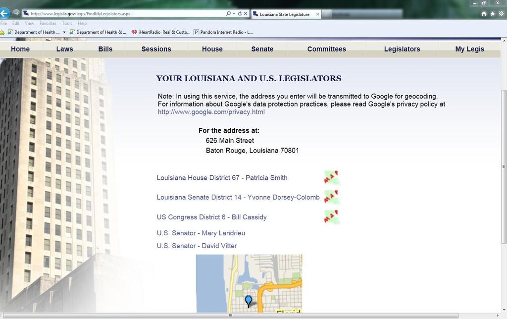 Louisiana U.S. 5. Click on the legislators name to retrieve his or her personal page.