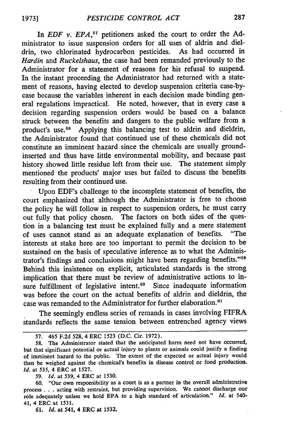 1973] PESTICIDE CONTROL ACT In EDF v.