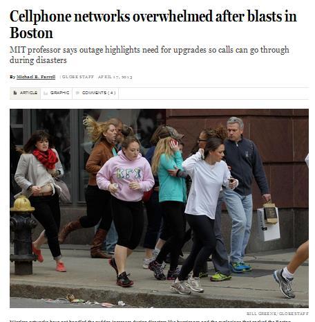 4/17/2013: cell phone traffic exceeded capacity, service was