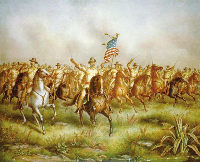 THE POWERS OF THE PRESIDENT 39 Theodore Roosevelt leads the Rough Riders into battle during the Spanish- American War.